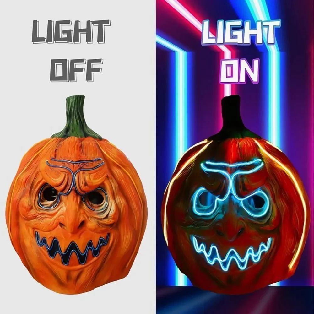 Scary Pumpkin Mask Double Sided LED Halloween Costume 3 Light Modes NEW